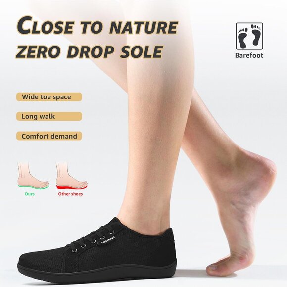 🆕Men Black Wide Minimalist Barefoot Shoes Zero Drop Sole Road Running Sneakers - Picture 6 of 7